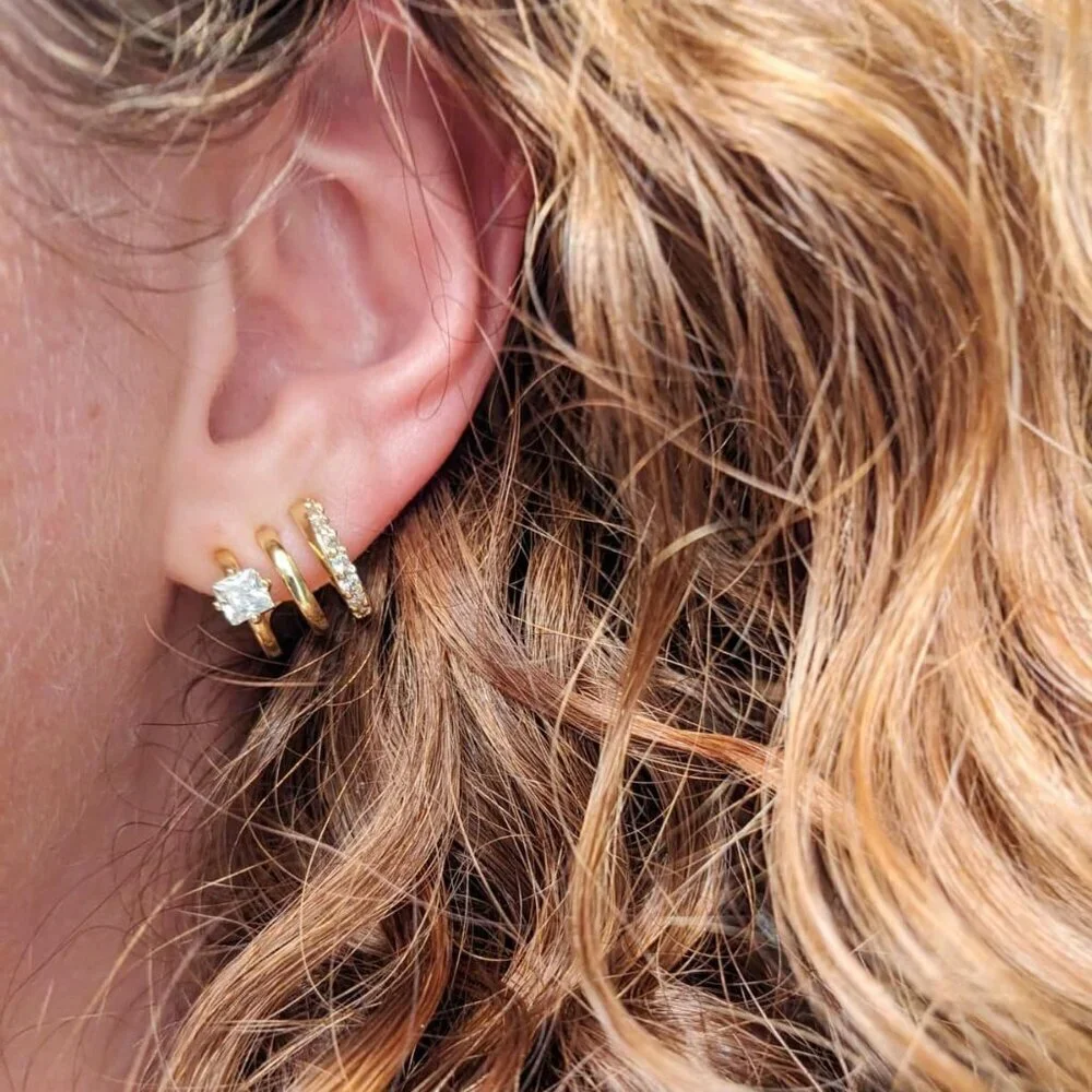 14K Gold Plated Triple Huggie & Stud Earrings for Women - Hoop Drop Earrings